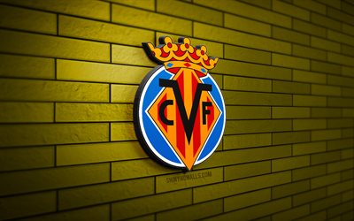 Villarreal CF B 3D logo, 4K, yellow brickwall, LaLiga2, soccer, spanish football club, Villarreal CF B logo, Villarreal CF B emblem, La Liga 2, football, Villarreal CF B, sports logo, Villarreal B FC