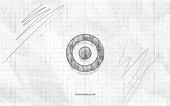 logotipo de boceto de target, 4k, fondo de papel a cuadros, logotipo negro de target, marcas, bocetos de logotipos, logotipo de target, dibujo a lápiz, target