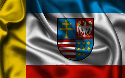 Swietokrzyskie flag, 4K, polish voivodeships, satin flags, Day of Swietokrzyskie, flag of Swietokrzyskie, wavy satin flags, Voivodeships of Poland, Swietokrzyskie, Poland