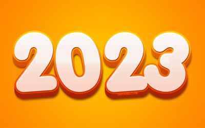 felice anno nuovo 2023, 4k, cifre 3d gialle, arte astratta, concetti 2023, cifre 3d 2023, creativo, sfondo giallo 2023, anno 2023