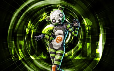 Spooky Team Leader, 4k, green abstract background, Fortnite, abstract rays, Spooky Team Leader Skin, Fortnite Spooky Team Leader Skin, Fortnite characters, Spooky Team Leader Fortnite