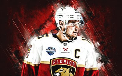 Aleksander Barkov, Florida Panthers, NHL, portrait, Finnish hockey player, red stone background, hockey, National Hockey League, USA