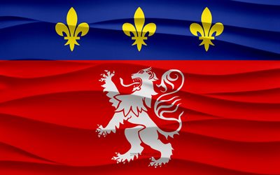 4k, リヨネの旗, 3 d 波石膏背景, 3 d 波テクスチャ, フランスの国のシンボル, リヨネの日, フランスの州, 3 d のリヨンの旗, リヨネ, フランス