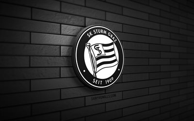 SK Sturm Graz 3D logo, 4K, black brickwall, Austrian Bundesliga, soccer, austrian football club, SK Sturm Graz logo, SK Sturm Graz emblem, football, SK Sturm Graz, sports logo, Sturm Graz FC