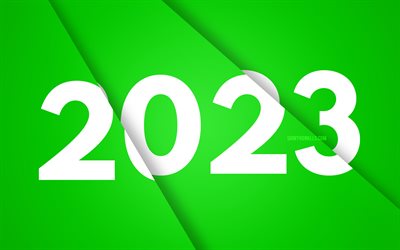 4k, feliz ano novo 2023, fundo de fatia de papel verde, 2023 conceitos, design de material verde, 2023 feliz ano novo, arte 3d, creative, 2023 green background, 2023 ano, 2023 3d digits