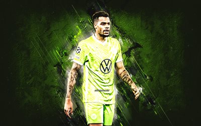 Lukas Nmecha, VfL Wolfsburg, German footballer, green stone background, Bundesliga, Germany, football, Wolfsburg