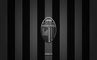 ascoli calcio 1898 fc logo, نادي كرة القدم الإيطالي, دوري الدرجة الأولى, خلفية الكربون الأبيض الأسود, ascoli calcio 1898 fc emblem, كرة القدم, ascoli calcio 1898 fc, إيطاليا, ascoli calcio 1898 fc silver metal logo