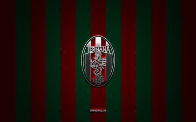 logotipo ternana calcio, clube de futebol italiano, série b, fundo de carbono verde vermelho, emblema de ternana calcio, futebol, ternana calcio, itália, logotipo de metal de prata ternana calcio