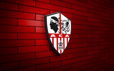 AC Ajaccio 3D logo, 4K, red brickwall, Ligue 1, soccer, french football club, AC Ajaccio logo, AC Ajaccio emblem, football, AC Ajaccio, sports logo, Ajaccio FC