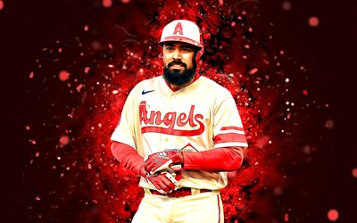 anthony rendon, 4k, red néon lights, los angeles angels, mlb, joueur de base, anthony rendon 4k, baseball, red abstract background, anthony rendon los angeles angels, la angels