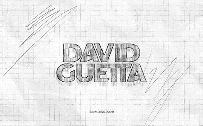 David Guetta sketch logo, 4K, checkered paper background, french DJs, Pierre David Guetta, David Guetta black logo, music stars, logo sketches, David Guetta logo, pencil drawing, David Guetta