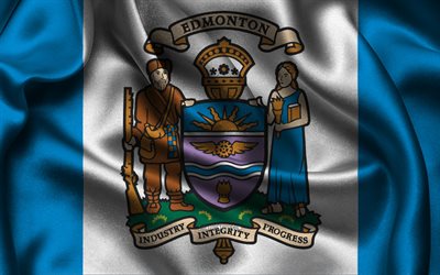 bandera de edmonton, 4k, ciudades canadienses, banderas de satén, día de edmonton, flagas de satén ondulados, ciudades de canadá, edmonton, canadá