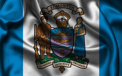 edmonton flag, 4k, cidades canadenses, bandeiras de cetim, dia de edmonton, bandeira de edmonton, bandeiras onduladas de cetim, cidades do canadá, edmonton, canadá