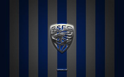 Brescia Calcio logo, Italian football club, Serie B, blue white carbon background, Brescia Calcio emblem, football, Brescia Calcio, Italy, Brescia Calcio silver metal logo
