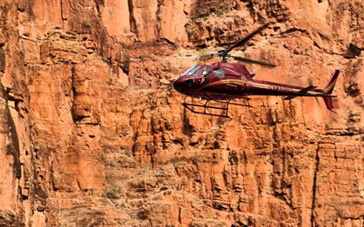 Eurocopter AS350 B2, 4k, flying helicopters, civil aviation, red helicopter, aviation, Eurocopter, pictures with helicopter, AS350
