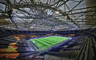 Arena AufSchalke, inside view, football field, FC Schalke 04, Gelsenkirchen, Germany, Bundesliga, German football stadium, Veltins-Arena, Schalke 04 stadium