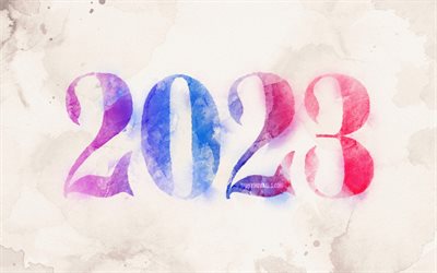 2023明けましておめでとうございます, 4k, ペイントアート, カラフルな抽象桁, 2023概念, クリエイティブ, 2023抽象桁, 明けましておめでとう2023, 2023グレーの背景, 2023年