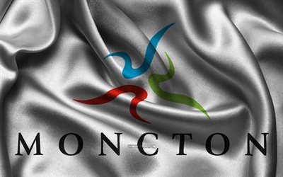 moncton flag, 4k, canadian cities, satin fands, day of moncton, flag of moncton, wavy satin flags, cities of canada, moncton, canada