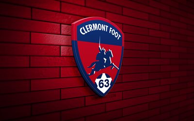 clermont foot 63 3d -logo, 4k, lila brickwall, ligue 1, fußball, french football club, clermont foot 63 logo, clermont foot 63 emblem, clermont foot 63, sportlogo, clermont foot fc
