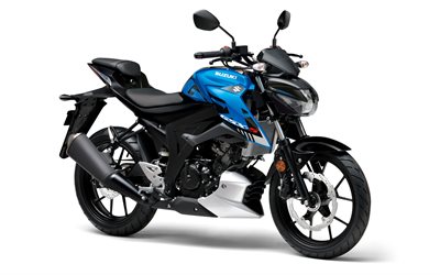 Suzuki GSX-S125, 4k, studio, 2022 bikes, white background, Blue Suzuki GSX-S125, 2022 Suzuki GSX-S125, japanese motorcycles, Suzuki