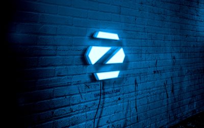 zorin os neon logo, 4k, mavi brickwall, grunge art, linux, yaratıcı, logo on wire, zorin os blue logo, zorin os logosu, zorin os linux, zorin os