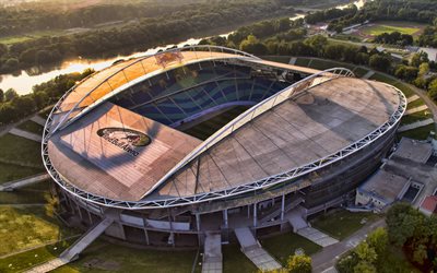 4k, Red Bull Arena, Leipzig, aerial view, german football stadium, RB Leipzig stadium, Bundesliga, Germany, Zentralstadion, RB Leipzig