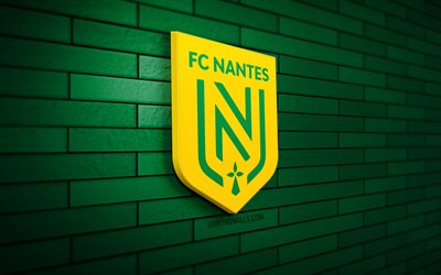 fc nantes 3d 로고, 4k, 녹색 벽돌, 리그 1, 축구, 프랑스 축구 클럽, fc nantes 로고, fc nantes emblem, fc nantes, 스포츠 로고, 난테스 fc