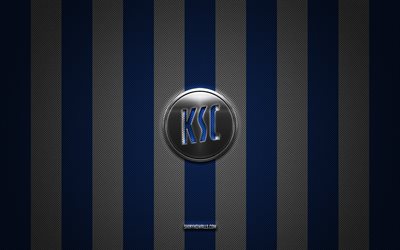 logotipo de karlsruher sc, club de fútbol alemán, 2 bundesliga, fondo de carbono blanco azul, karlsruher sc emblem, football, karlsruher sc, alemania, karlsruher sc logotipo de metal de plata