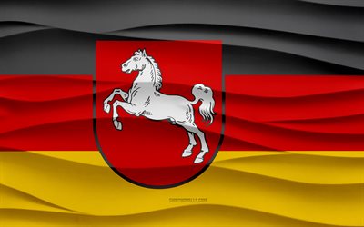 4k, ローワーザクセンの旗, 3d wavesプラスターの背景, 下のザクセンの旗, 3dウェーブテクスチャ, ドイツの国家シンボル, 低ザクセンの日, ドイツ州, 3d下部ザクセンの旗, 下のザクセン, ドイツ