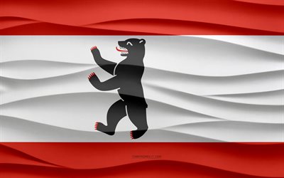 4k, Flag of Berlin, 3d waves plaster background, Berlin flag, 3d waves texture, German national symbols, Day of Berlin, State of Germany, 3d Berlin flag, Berlin, Germany