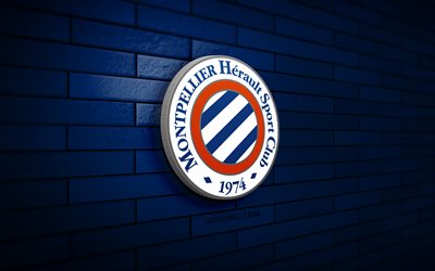 montpellier hsc 3d logotipo, 4k, blue brickwall, ligue 1, soccer, french football club, montpellier hsc logo, montpellier hsc emblem, football, montpellier hsc, logotipo deportivo, montpellier fc