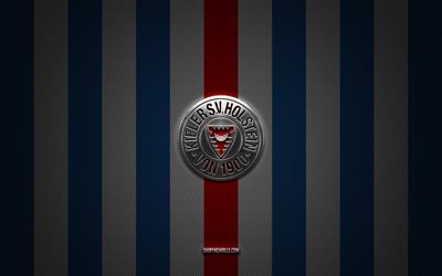 holstein kiel logo, club de football allemand, 2 bundesliga, fond de carbone blanc bleu, holstein kiel emblem, football, holstein kiel, allemagne, holstein kiel silver metal logo
