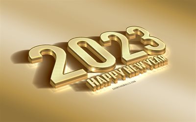 2023 Happy New Year, 4k, gold 2023 background, 2023 3d gold art, Happy New Year 2023, 2023 concepts, 2023 New Year
