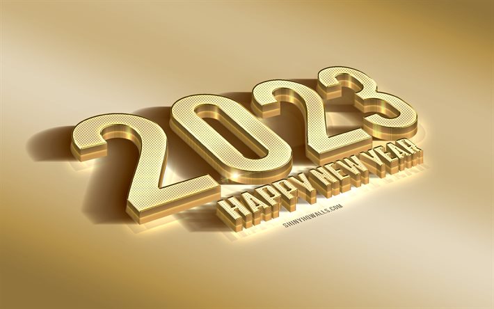 2023 happy new year, 4k, gold 2023 background, 2023 3d gold art, happy new year 2023, 2023 concepts, 2023 nouvel an