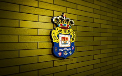 UD Las Palmas 3D logo, 4K, blue brickwall, LaLiga2, soccer, spanish football club, UD Las Palmas logo, UD Las Palmas emblem, La Liga 2, football, UD Las Palmas, sports logo, Las Palmas FC