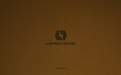 lordstown logosu, 4k, araba logoları, lordstown amblemi, kahverengi taş dokusu, lordstown, popüler otomobil markaları, lordstown işareti, kahverengi taş arka plan