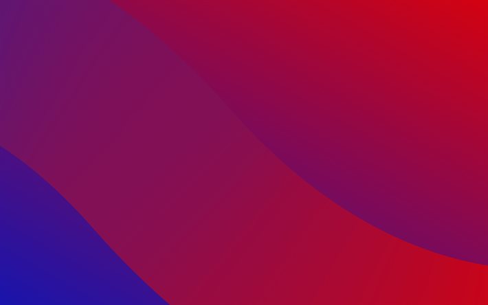 4k, 赤青の波の背景, 抽象的な波の背景, 赤の抽象的な背景, 波の背景, 青赤グラデーション