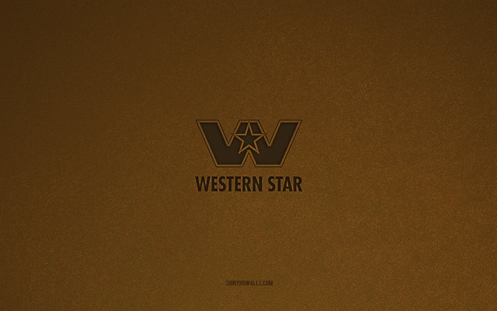 ウエスタンスターのロゴ, 4k, 車のロゴ, 西部の星の紋章, 茶色の石のテクスチャ, ウエスタンスター, 人気の車のブランド, 西部の星座, 茶色の石の背景