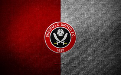 Sheffield United badge, 4k, red white fabric background, EFL Championship, Sheffield United logo, Sheffield United emblem, sports logo, english football club, Sheffield United, soccer, football, Sheffield United FC