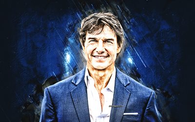 Tom Cruise, portrait, american actor, blue stone background, american star, popular actors, Thomas Cruise Mapother IV