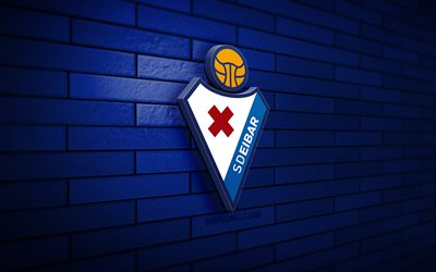 sd eibar 3d logo, 4k, blue brickwall, laliga2, fútbol, ​​club de fútbol español, sd eibar logo, sd eibar emblem, la liga 2, sd eibar, sports logo, eibar fc