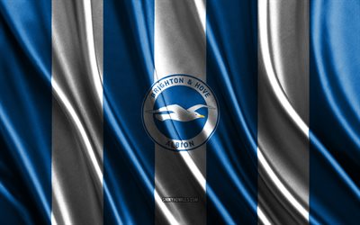 4k, Brighton Hove Albion, Premier League, blue white silk texture, Brighton Hove Albion flag, English football team, football, silk flag, Brighton Hove Albion emblem, England, Brighton Hove Albion badge