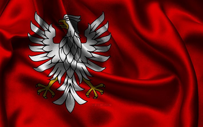 علم ماسوفيا, 4k, المقاطعات البولندية, أعلام الساتان, يوم ماسوفيا, أعلام الساتان المتموجة, فويفود بولندا, ماسوفيا, بولندا