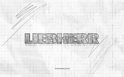 esboço do logotipo da liebherr, 4k, fundo de papel quadriculado, logo preto liebherr, marcas, esboços de logotipo, logo da liebherr, lápis de desenho, liebherr