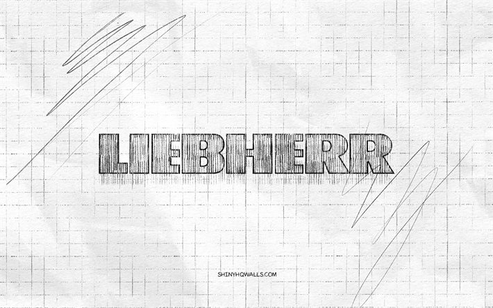 liebherr 스케치 로고, 4k, 체크 무늬 종이 배경, liebherr 블랙 로고, 브랜드, 로고 스케치, liebherr 로고, 연필 드로잉, 리프헤르