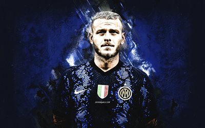 Federico Dimarco, Inter Milan, Italian footballer, portrait, defender, Internazionale, blue stone background, Serie A, football