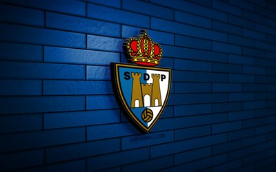 SD Ponferradina 3D logo, 4K, blue brickwall, LaLiga2, soccer, spanish football club, SD Ponferradina logo, SD Ponferradina emblem, La Liga 2, football, SD Ponferradina, sports logo, Ponferradina FC