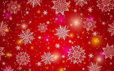 rote schneeflockenmuster, 4k, rote weihnachtshintergründe, weihnachtsmuster, schneeflockenmuster, hintergründe mit schneeflocken, weihnachtstexturen
