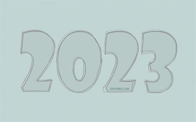 2023 Happy New Year, 4k, sketch art, blue sketched digits, 2023 concepts, creative, 2023 3D digits, Happy New Year 2023, 2023 blue background, 2023 year