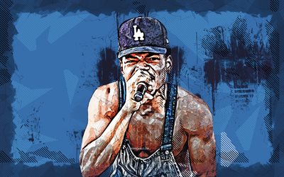 4k, Chance the Rapper, grunge art, music stars, american rappers, creative, Chancelor Johnathan Bennett, american celebrity, Chance the Rapper 4K, blue grunge background, Chance the Rapper art
